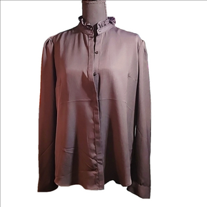 Express Portofino Black Ruffle Neck Button Down Blouse Large